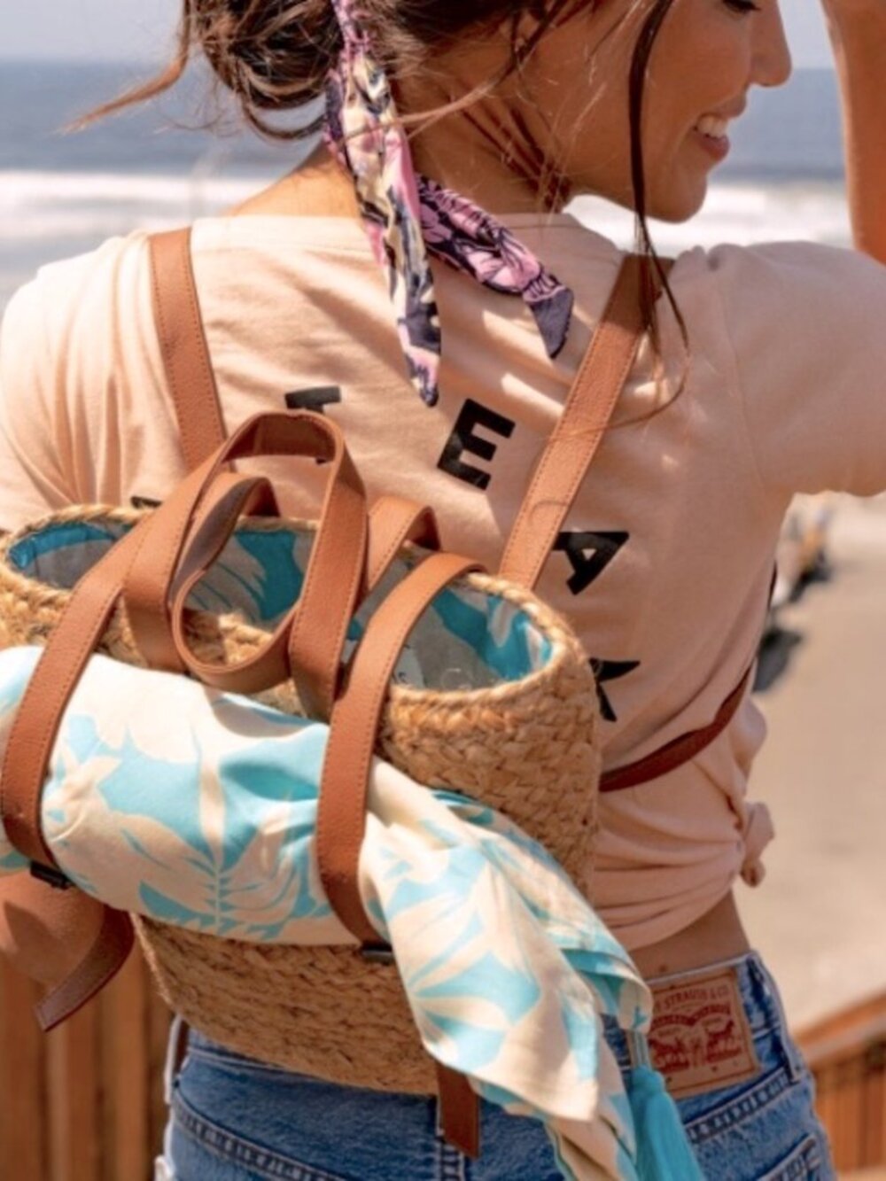 XIX‎ Palms The Shorebreak Jute Insulated Picnic Backpack Mini Cooler Bag Beach
